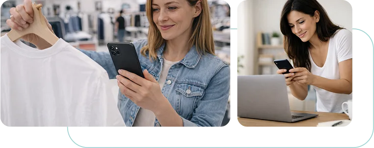 Women using QR codes across physical and digital touchpoints